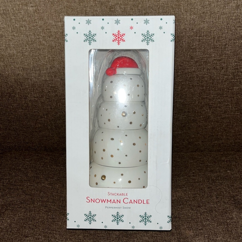 Huntington Home Stackable Snowman Candle. Soy Blend Peppermint Vanilla Scent